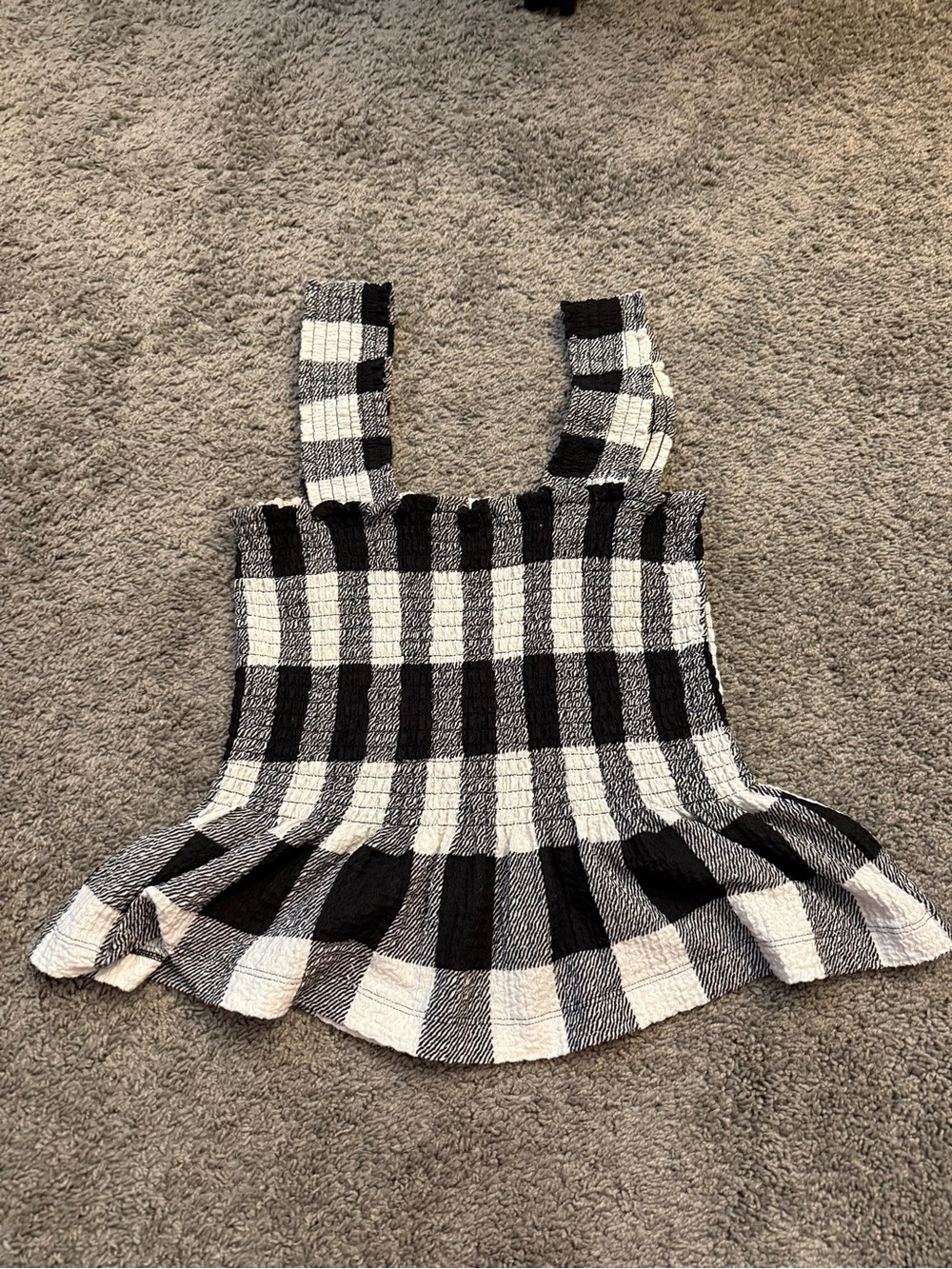LOFT Black and White Gingham Smocked Top